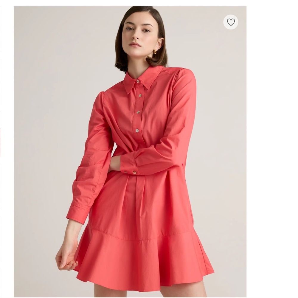 Quince 100% Organic Cotton Poplin Drop Waist Shirt Dress Spiced Coral XS NWT